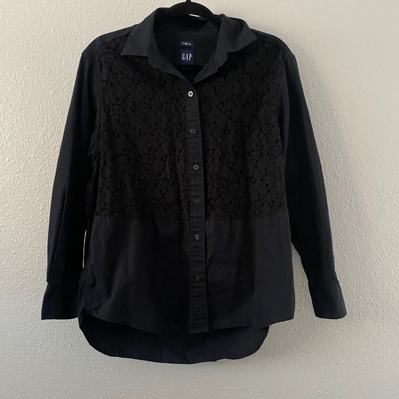 GAP Tops - Gap The Big Shirt Black Lace XS Oversized Dark Feminine Autumn Fall Button Down